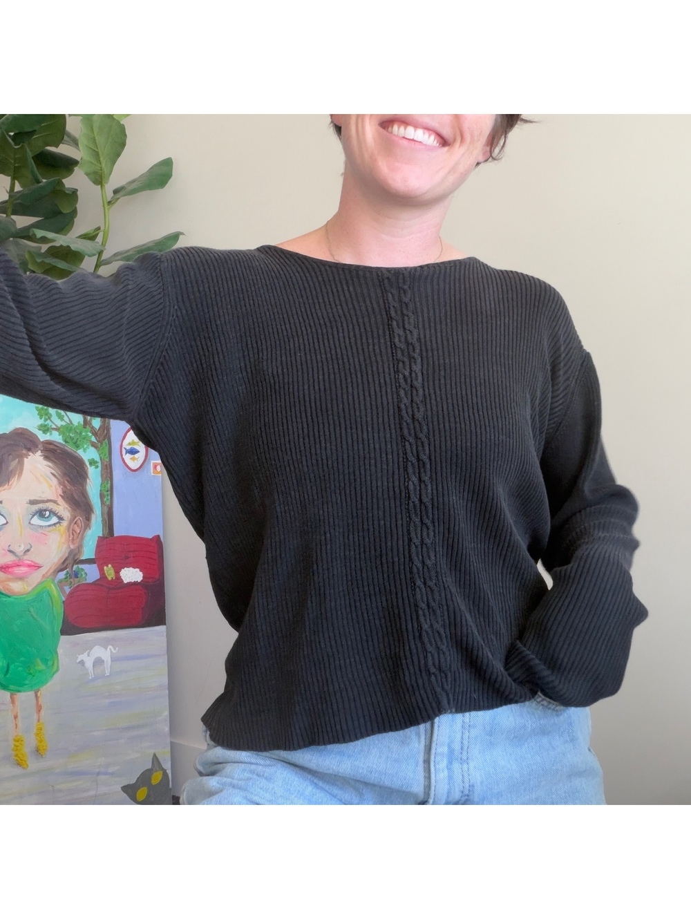 Vintage 90s knit long sleeve black ribbed long sleeve sweater